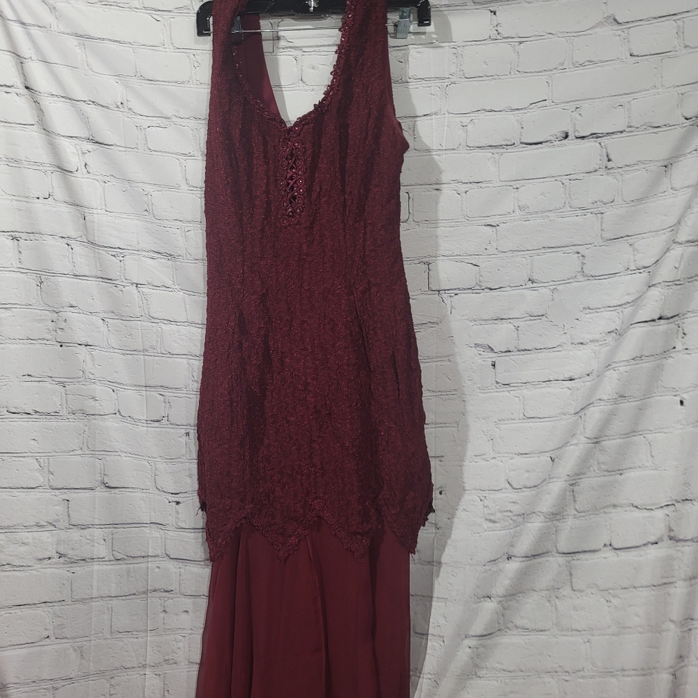 Vintage Coty Elegant Burgundy Lace Dress
